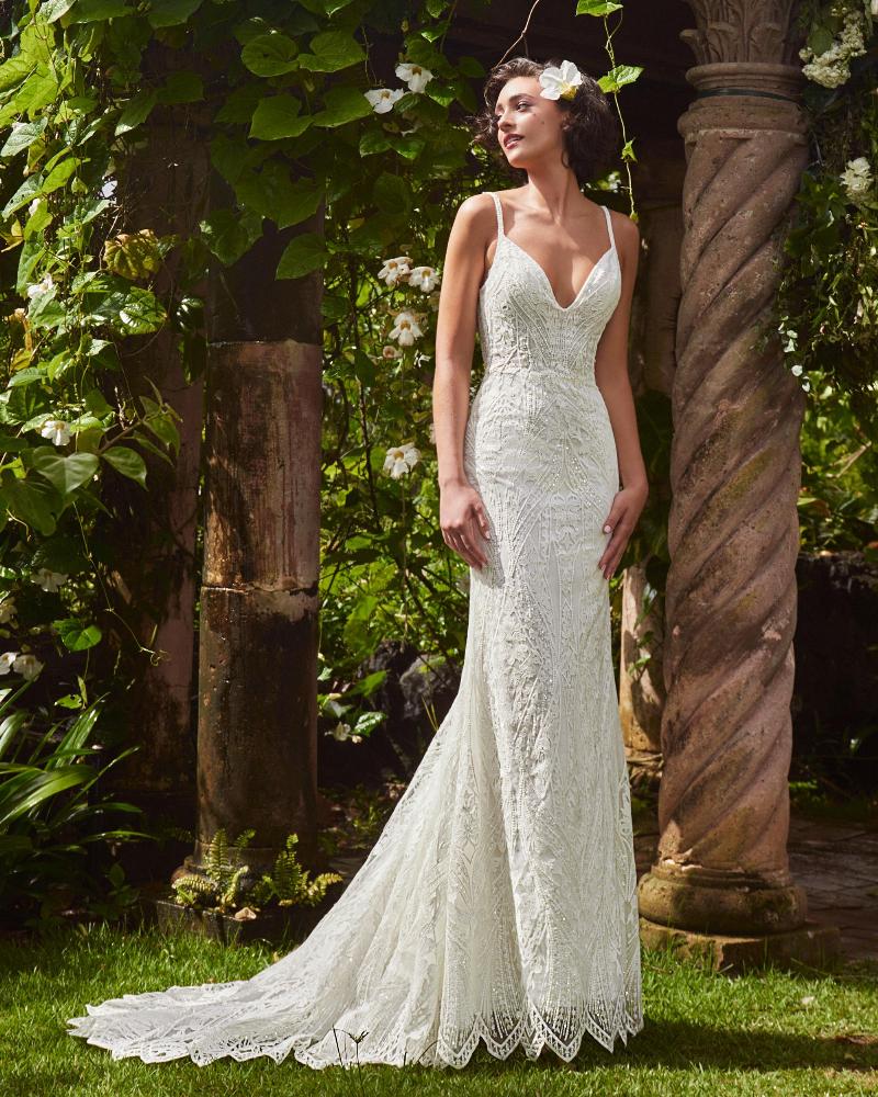 Lp2313 lace bohemian wedding dress with detachable long sleeve jacket5